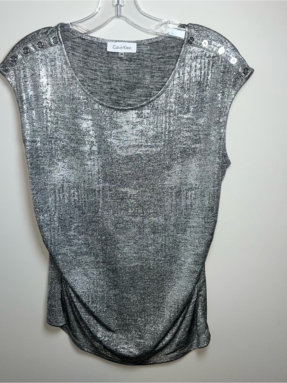 Calvin Klein Silver Metallic Cap-Sleeve Top